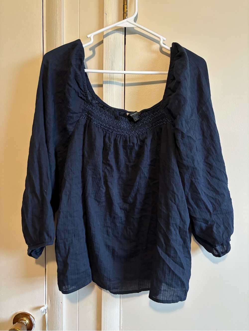 Banana Republic Navy Smocked Scoop-Neck Blouse